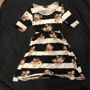 Striped Floral Midi Dress